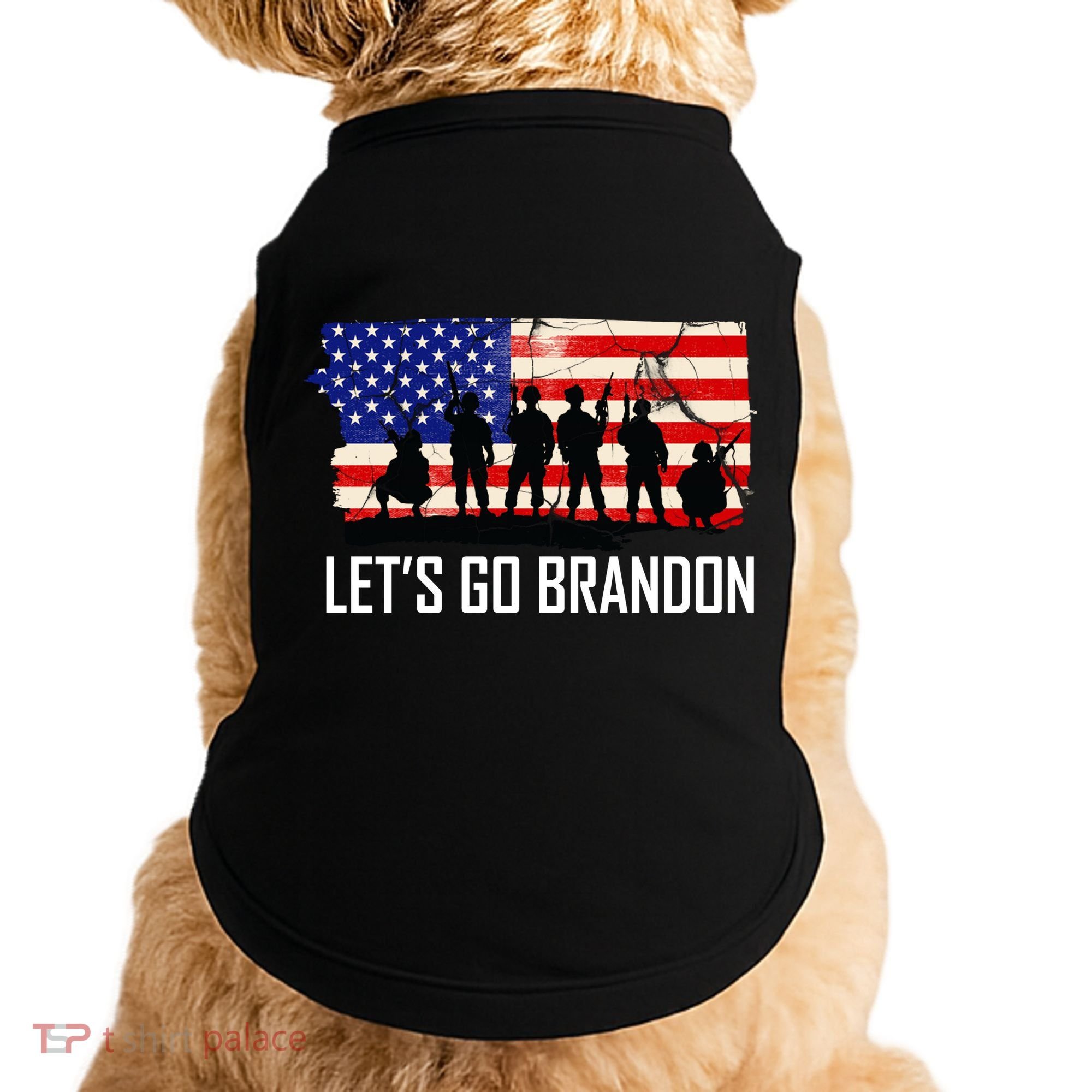Let's Go Brandon Military Troops American Flag Doggie Tank
