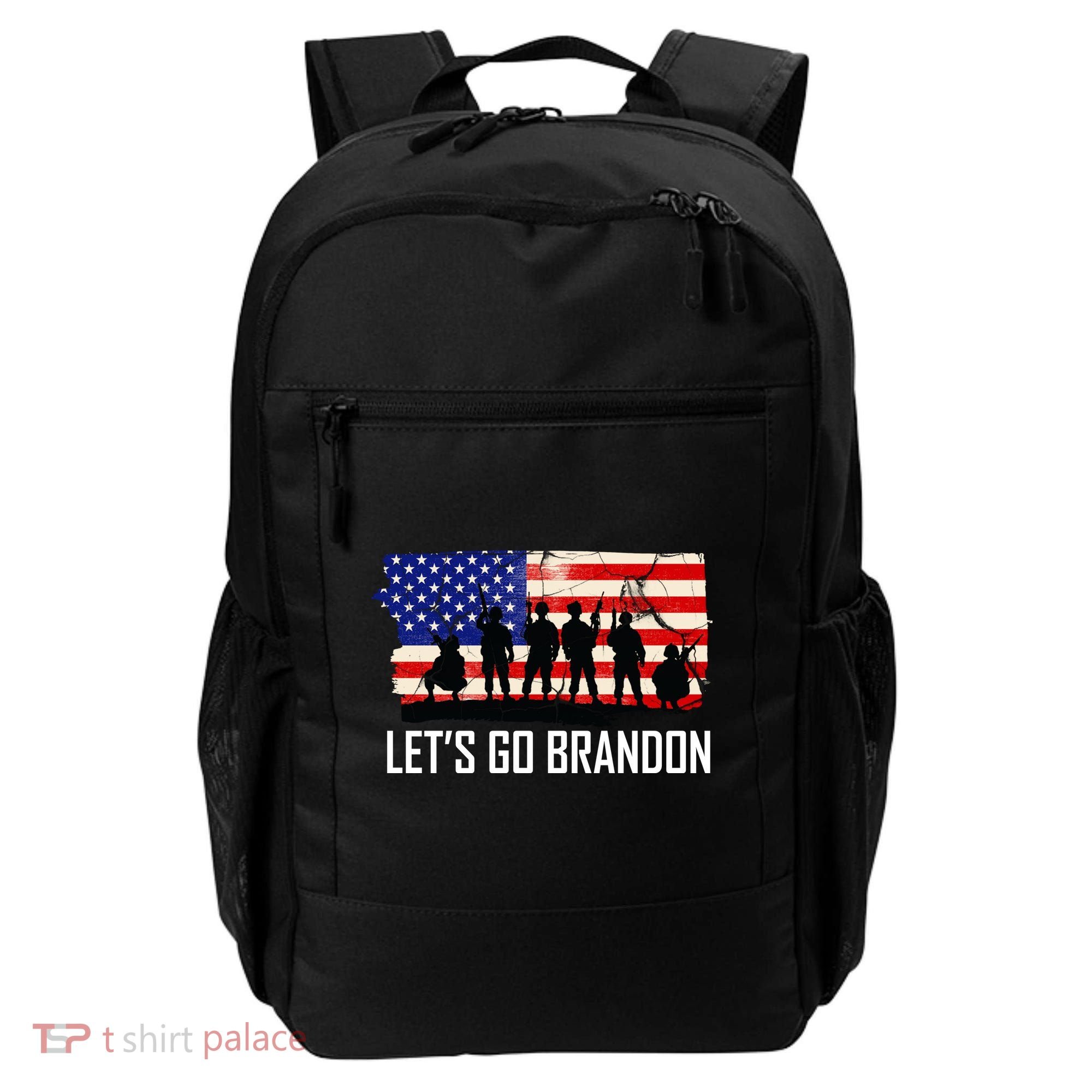 Let's Go Brandon Military Troops American Flag Backpack