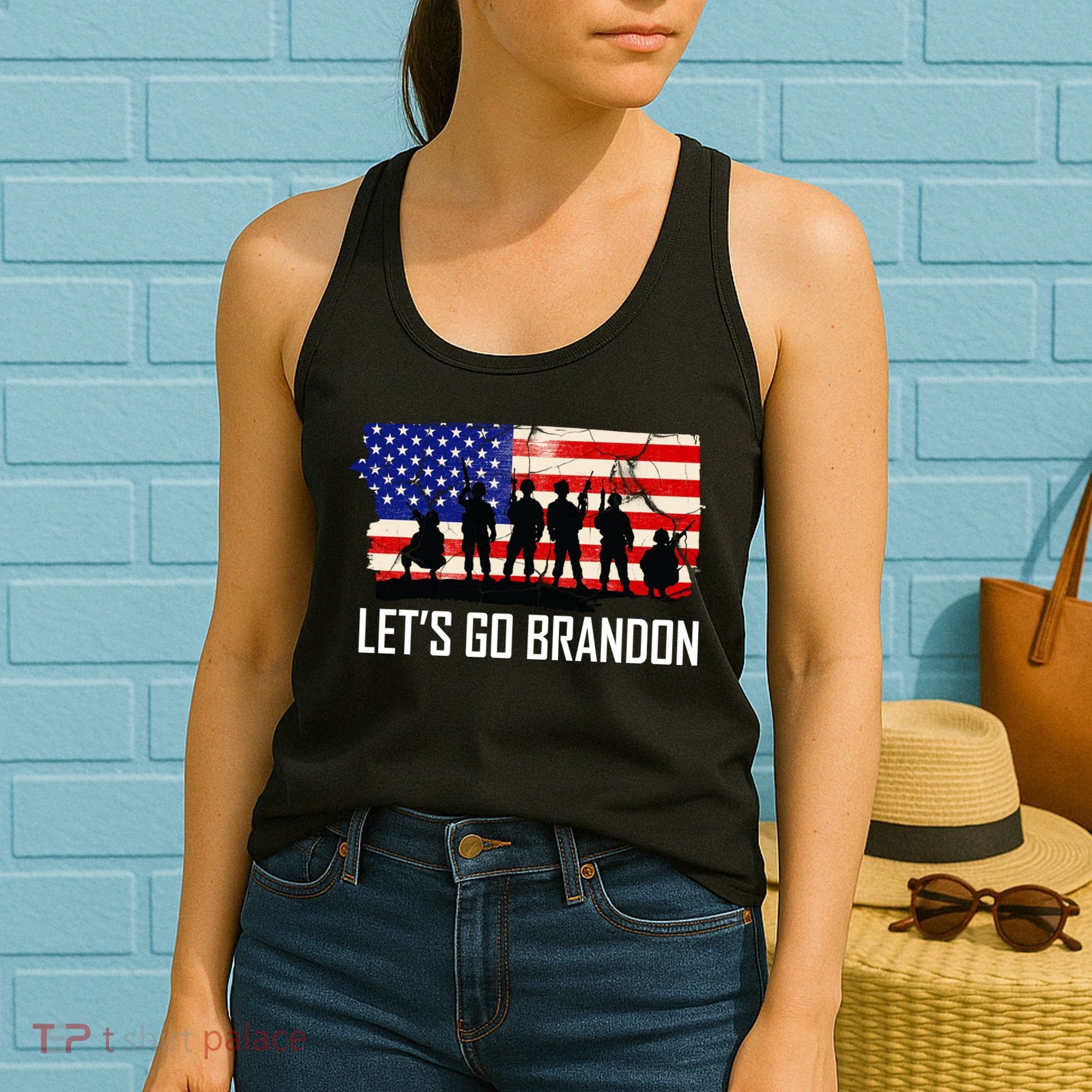 Let's Go Brandon Military Troops American Flag Women's Tank Top