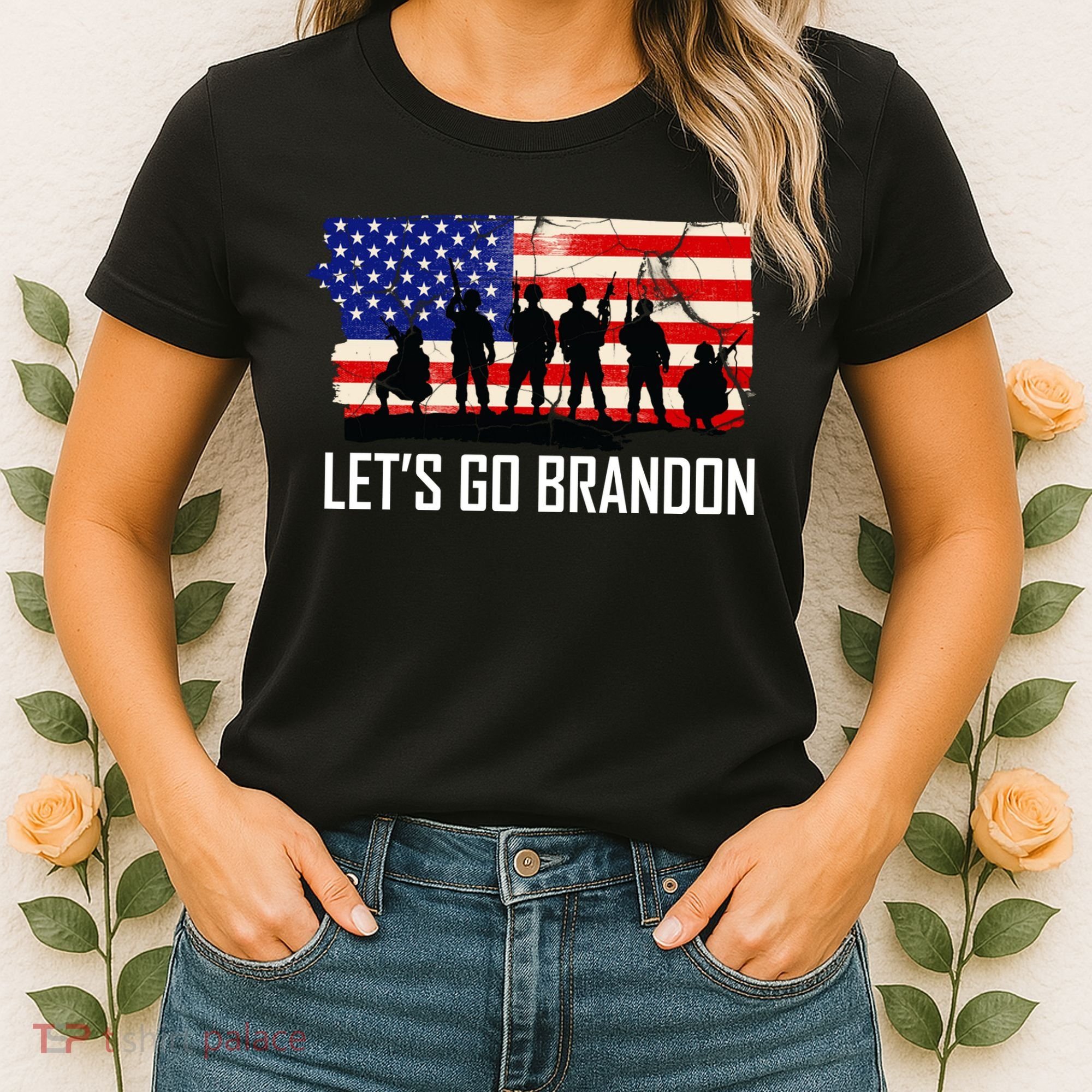 Let's Go Brandon Military Troops American Flag Women's T-Shirt