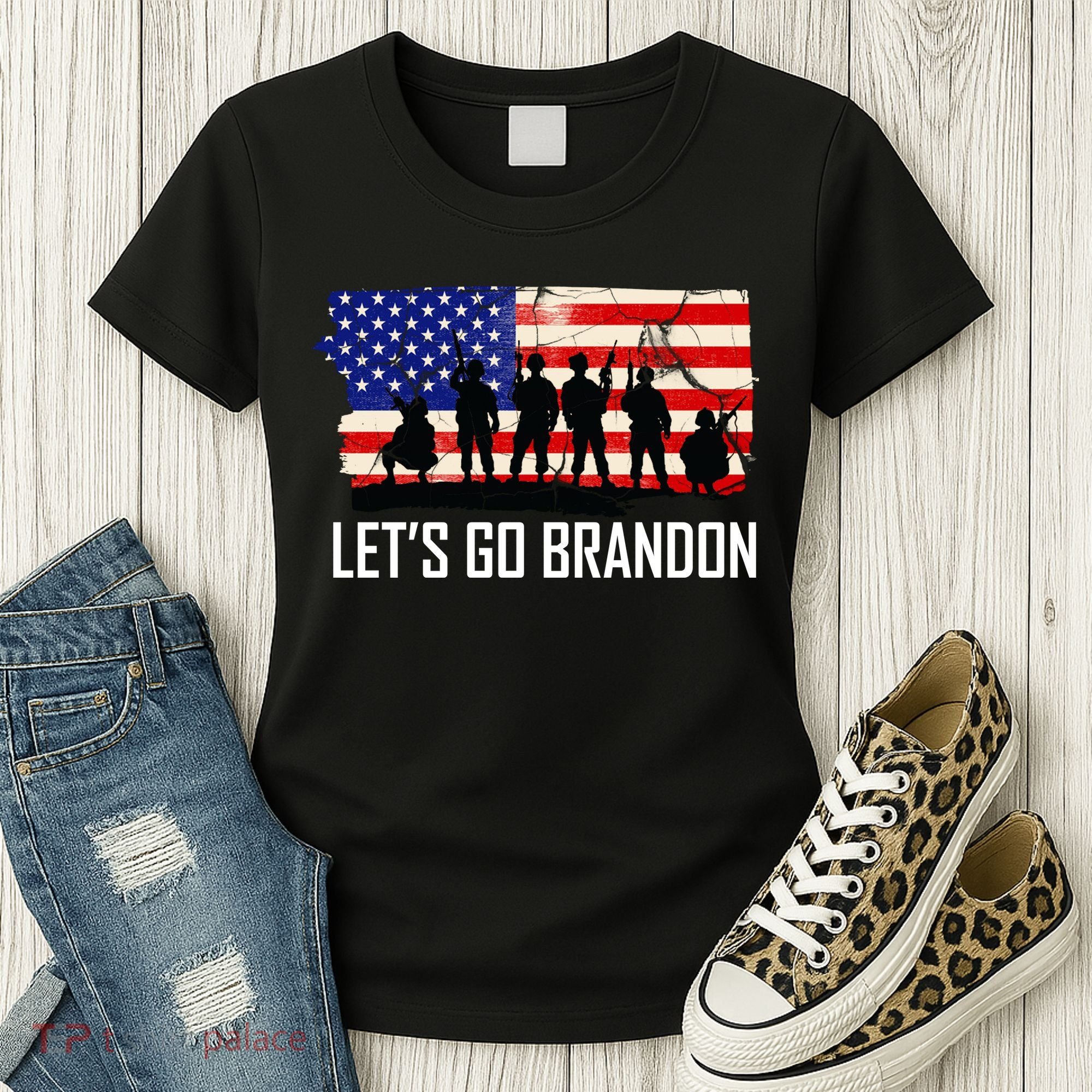 Let's Go Brandon Military Troops American Flag Women's T-Shirt