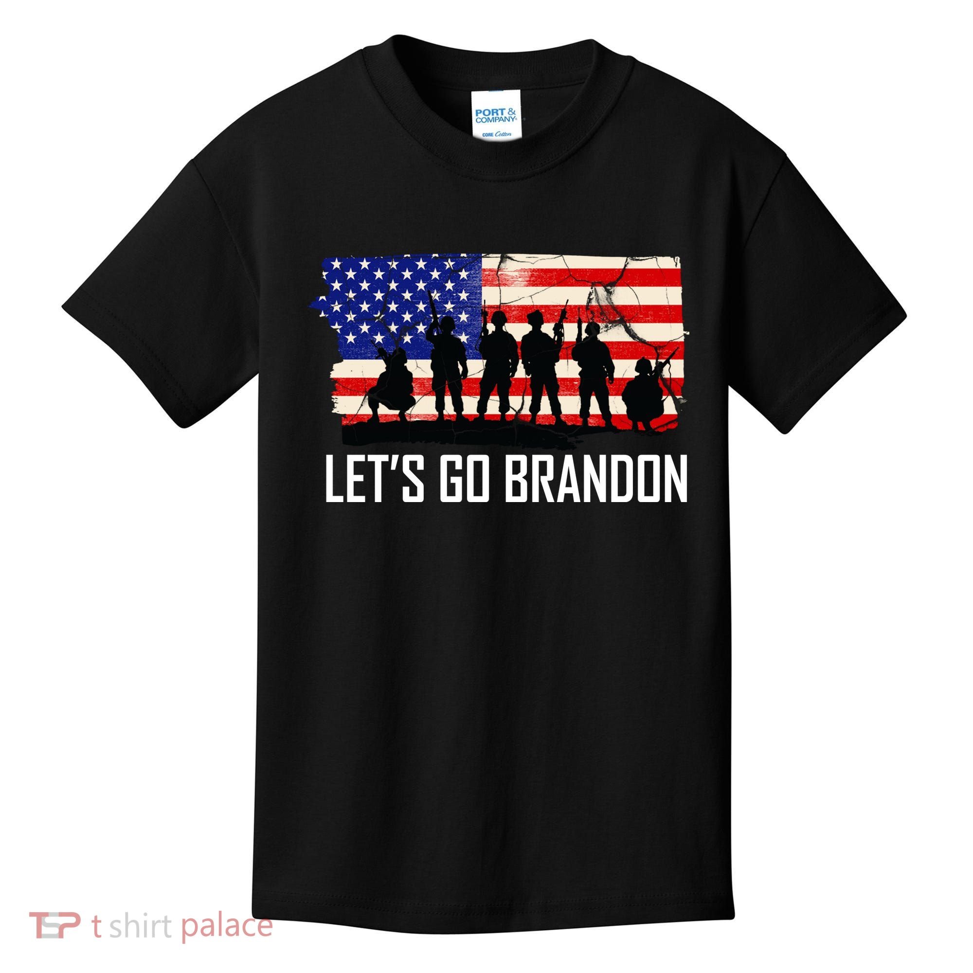 Let's Go Brandon Military Troops American Flag Kids T-Shirt