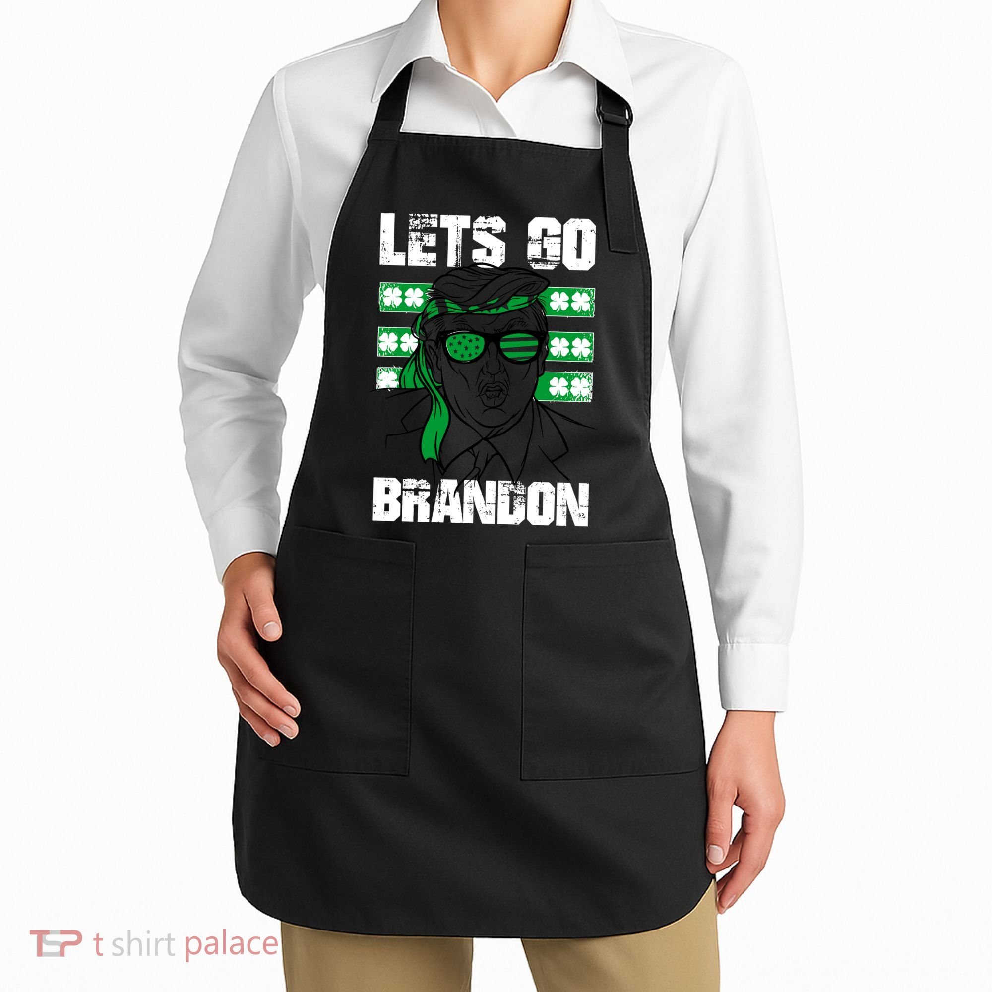 Lets Go Brandon St Patrick's Day Trump Beer America Flag Apron