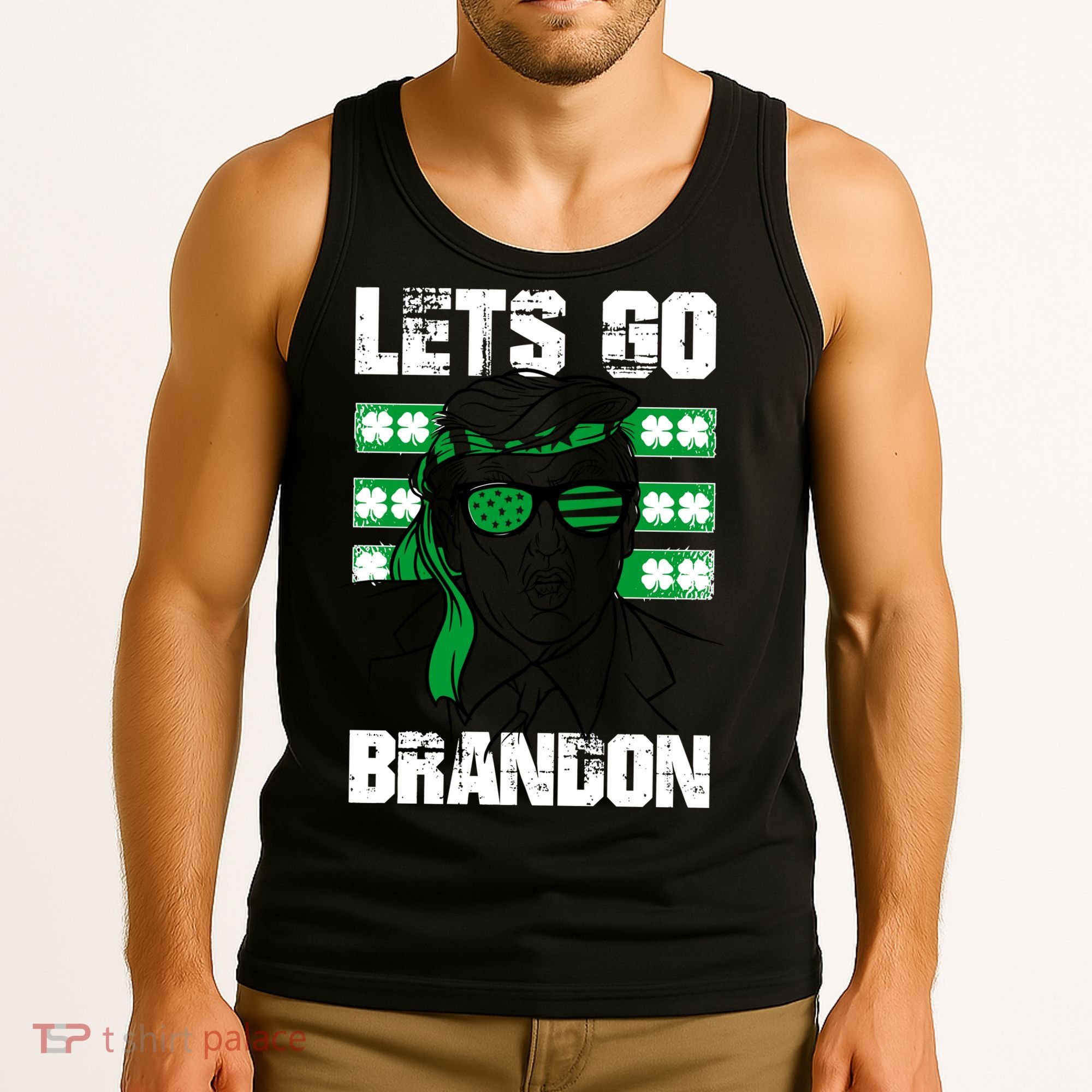 Lets Go Brandon St Patrick's Day Trump Beer America Flag Tank Top