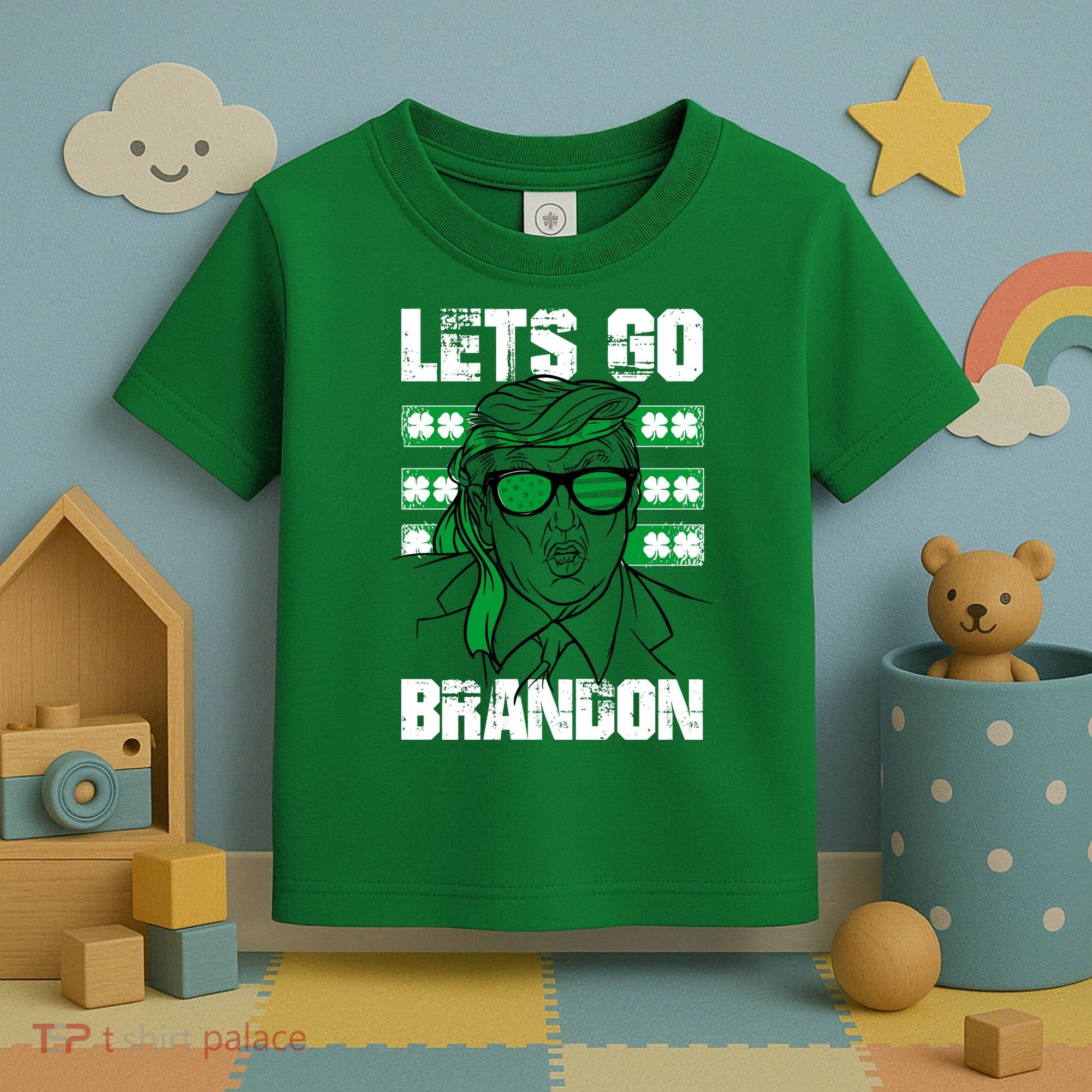 Lets Go Brandon St Patrick's Day Trump Beer America Flag Toddler T-Shirt