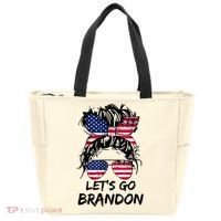 Let's Go Brandon Messy Bun America Flag Tote Bag thumb 0