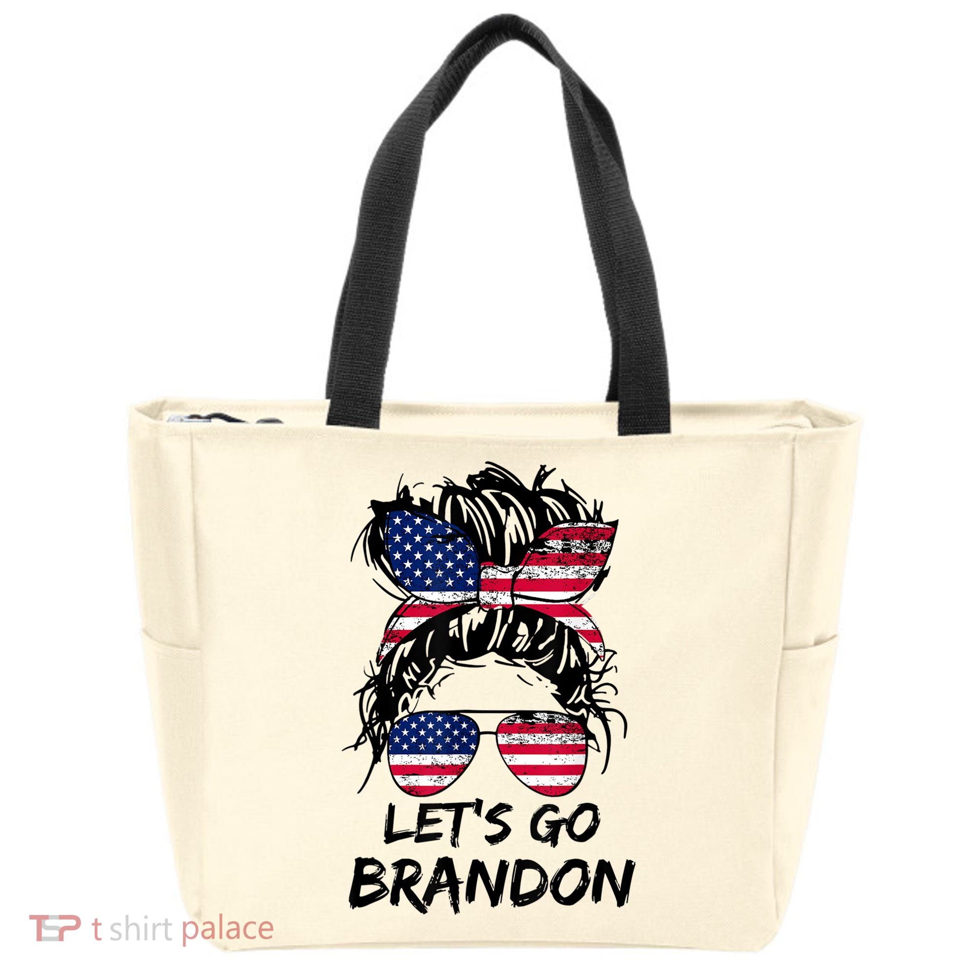 Let's Go Brandon Messy Bun America Flag Tote Bag
