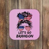 Let's Go Brandon Messy Bun America Flag Coaster thumb 0
