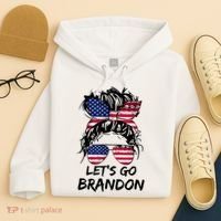 Let's Go Brandon Messy Bun America Flag Hoodie thumb 4