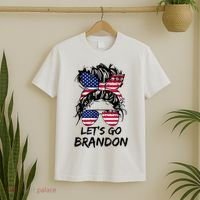 Let's Go Brandon Messy Bun America Flag T-Shirt thumb 2