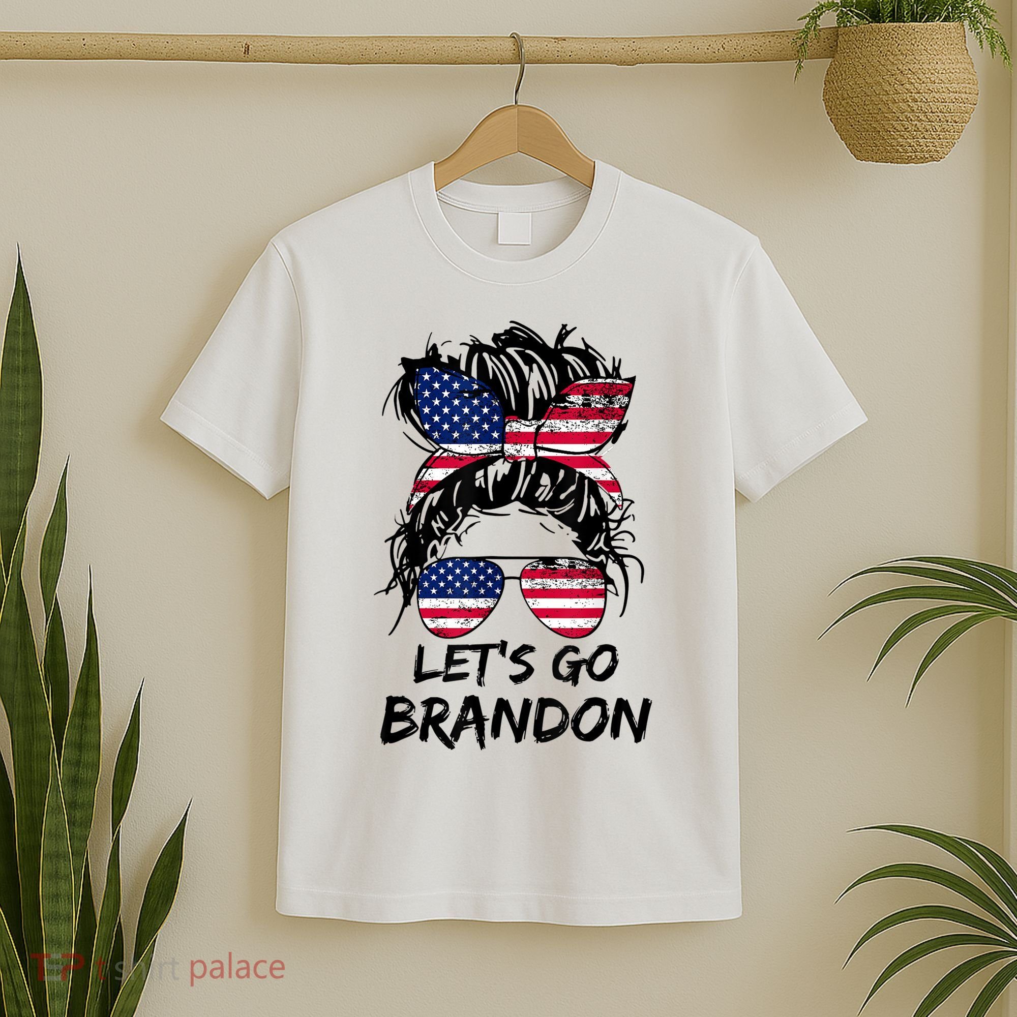Let's Go Brandon Messy Bun America Flag T-Shirt