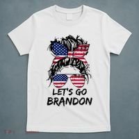 Let's Go Brandon Messy Bun America Flag T-Shirt thumb 5