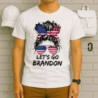 Let's Go Brandon Messy Bun America Flag T-Shirt thumb 6