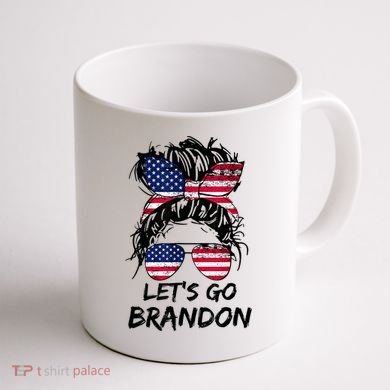Let's Go Brandon Messy Bun America Flag Coffee Mug back