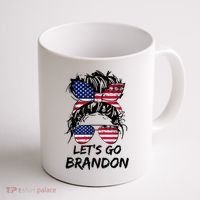 Let's Go Brandon Messy Bun America Flag Coffee Mug thumb 1