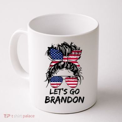Let's Go Brandon Messy Bun America Flag Coffee Mug