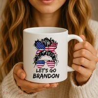 Let's Go Brandon Messy Bun America Flag Coffee Mug thumb 3