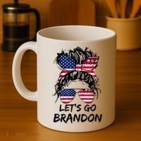 Let's Go Brandon Messy Bun America Flag Coffee Mug thumb 4