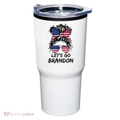 Let's Go Brandon Messy Bun America Flag Tumbler