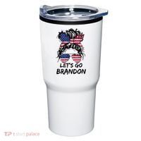Let's Go Brandon Messy Bun America Flag Tumbler thumb 0