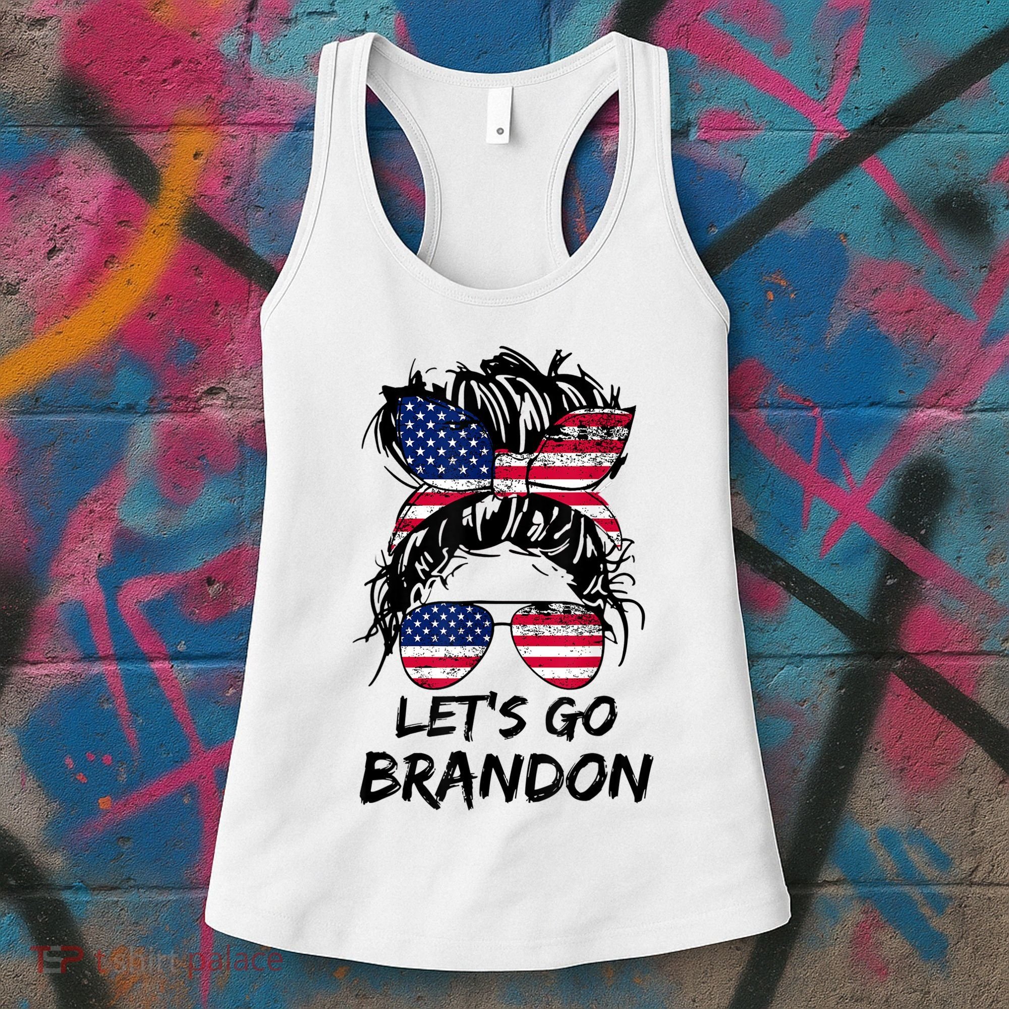 Let's Go Brandon Messy Bun America Flag Women's Tank Top