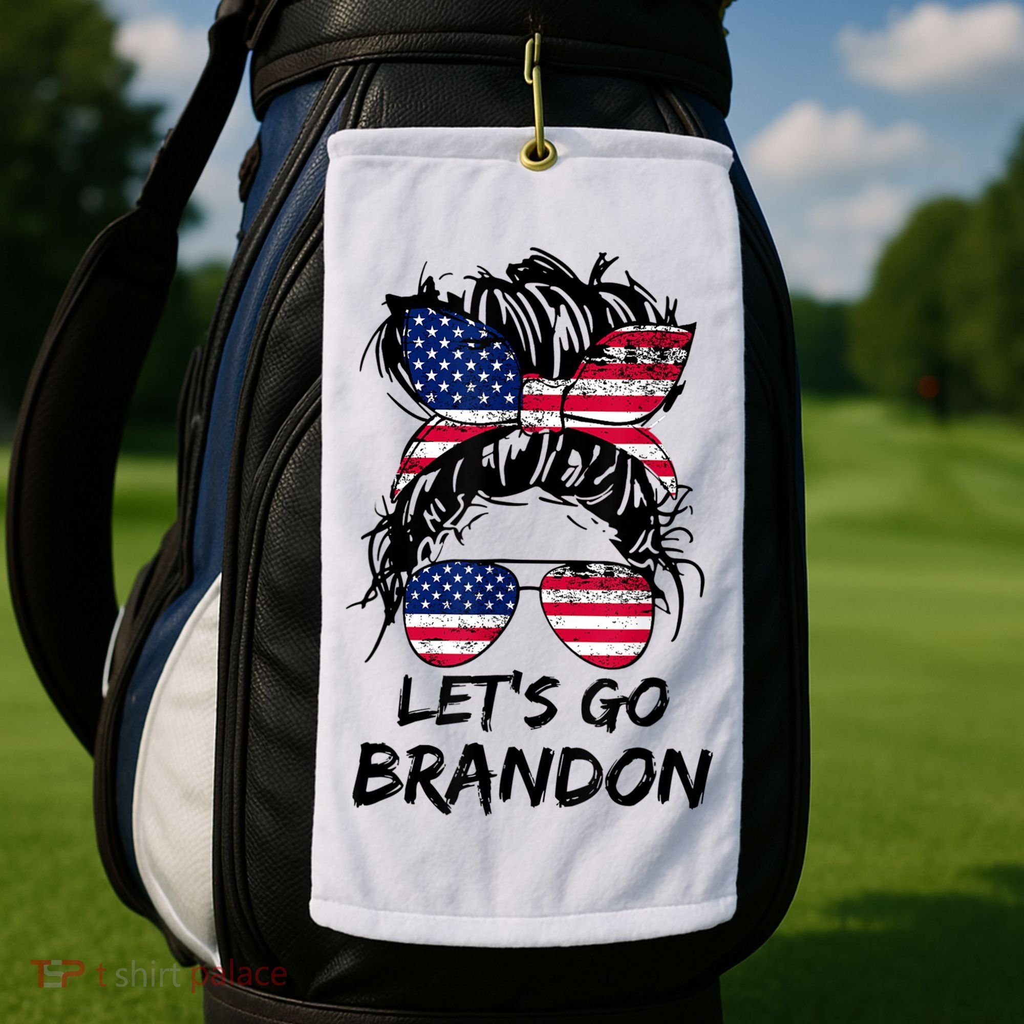 Let's Go Brandon Messy Bun America Flag Golf Towel