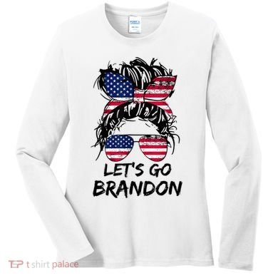 Let's Go Brandon Messy Bun America Flag Women's Long Sleeve Shirt