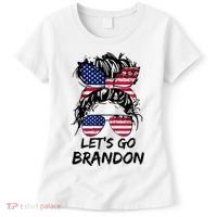 Let's Go Brandon Messy Bun America Flag Women's T-Shirt thumb 0