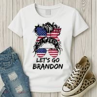Let's Go Brandon Messy Bun America Flag Women's T-Shirt thumb 3