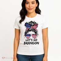 Let's Go Brandon Messy Bun America Flag Women's T-Shirt thumb 4