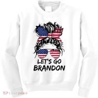 Let's Go Brandon Messy Bun America Flag Kids Sweatshirt thumb 0