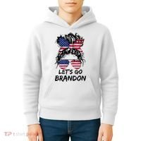 Let's Go Brandon Messy Bun America Flag Kids Hoodie thumb 4