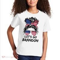 Let's Go Brandon Messy Bun America Flag Kids T-Shirt thumb 2