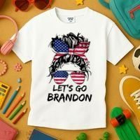Let's Go Brandon Messy Bun America Flag Kids T-Shirt thumb 3