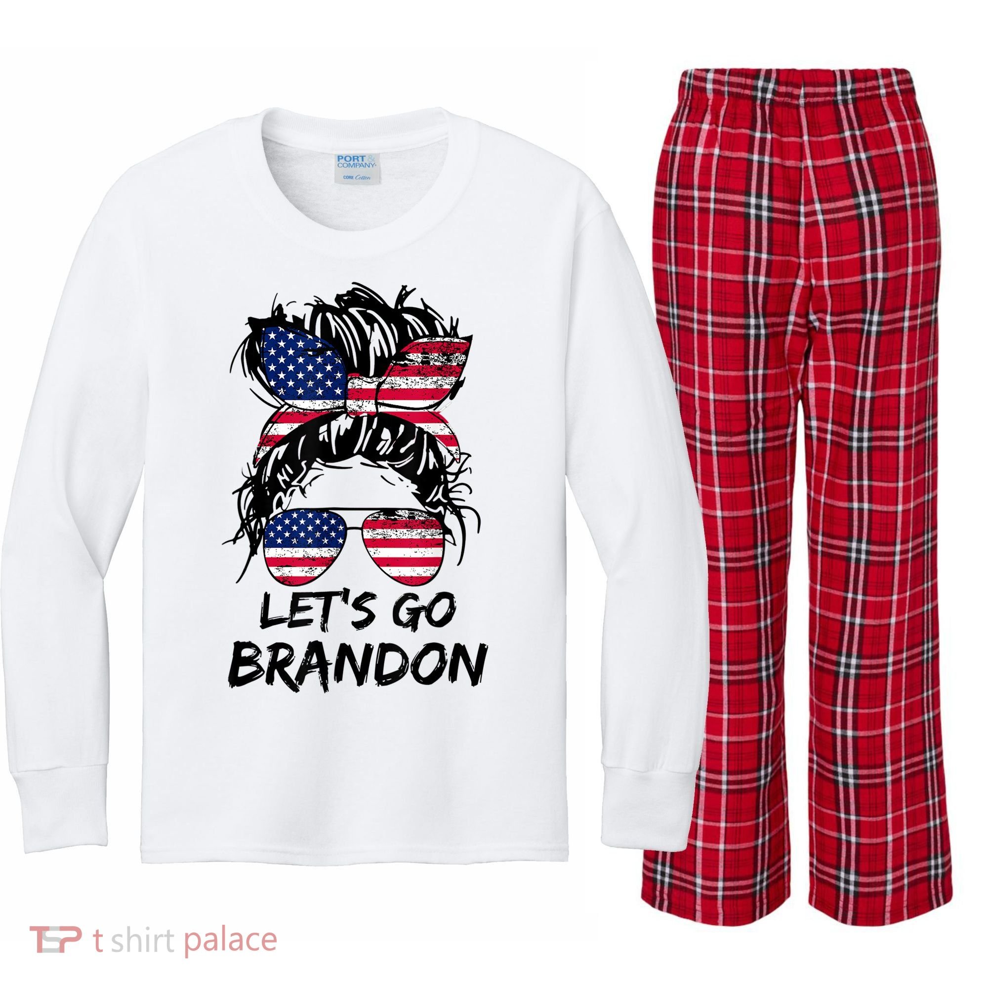 Let's Go Brandon, Lets Go Brandon Tees Kids Long Sleeve Plaid Pajama Set