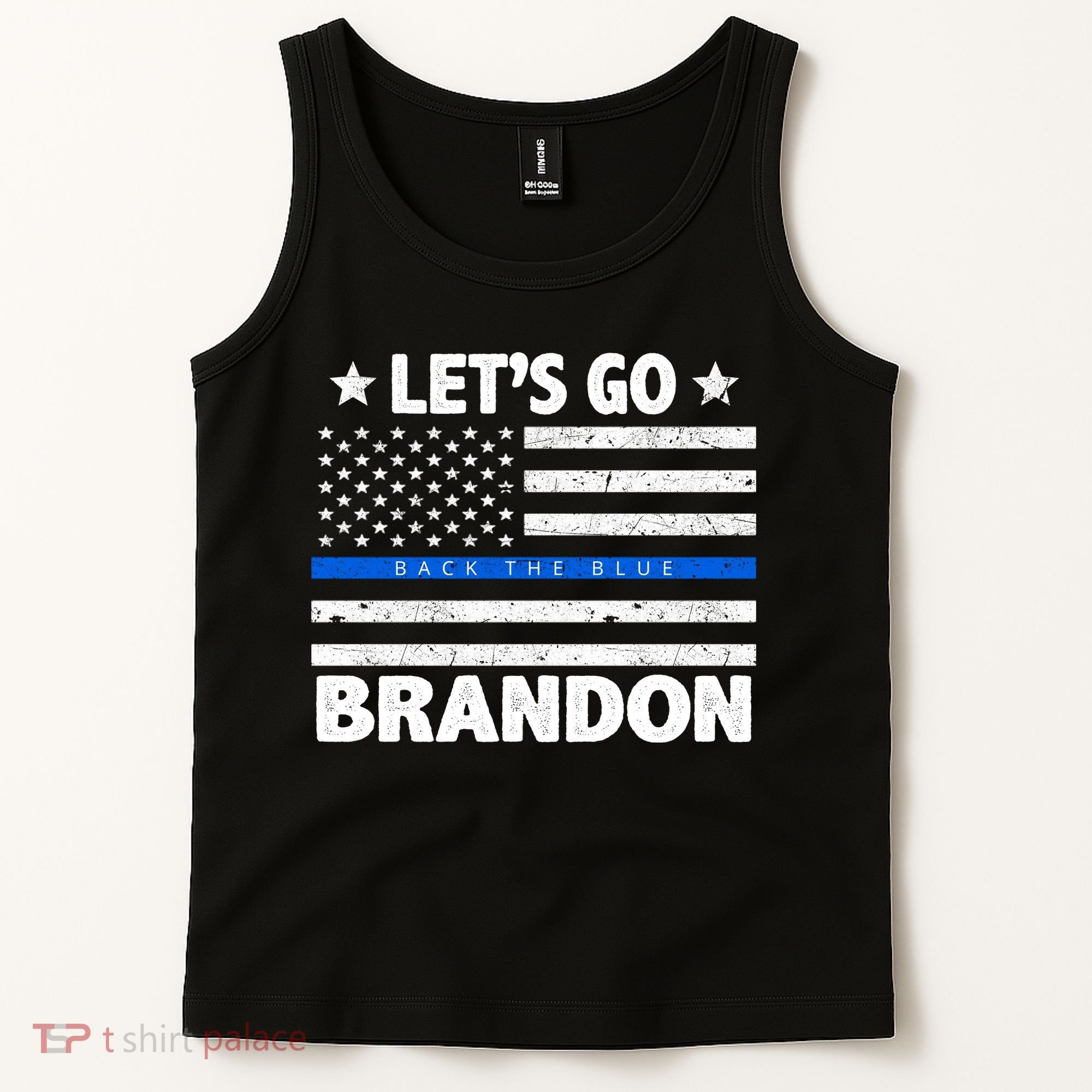 Let's Go Brandon Blue Thin Line Back The Blue FJB Chant Tank Top