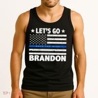 Let's Go Brandon Blue Thin Line Back The Blue FJB Chant Tank Top thumb 3