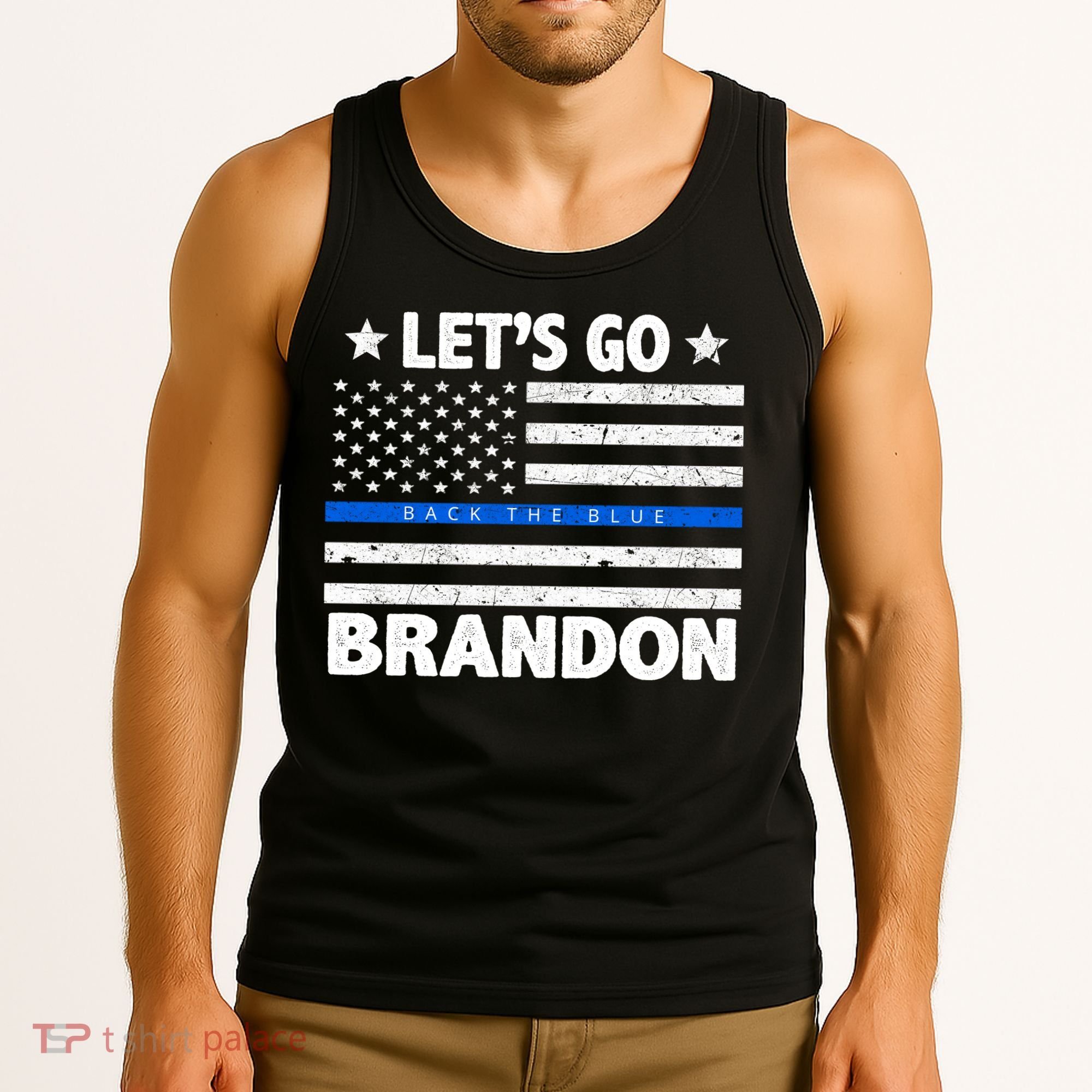Let's Go Brandon Blue Thin Line Back The Blue FJB Chant Tank Top