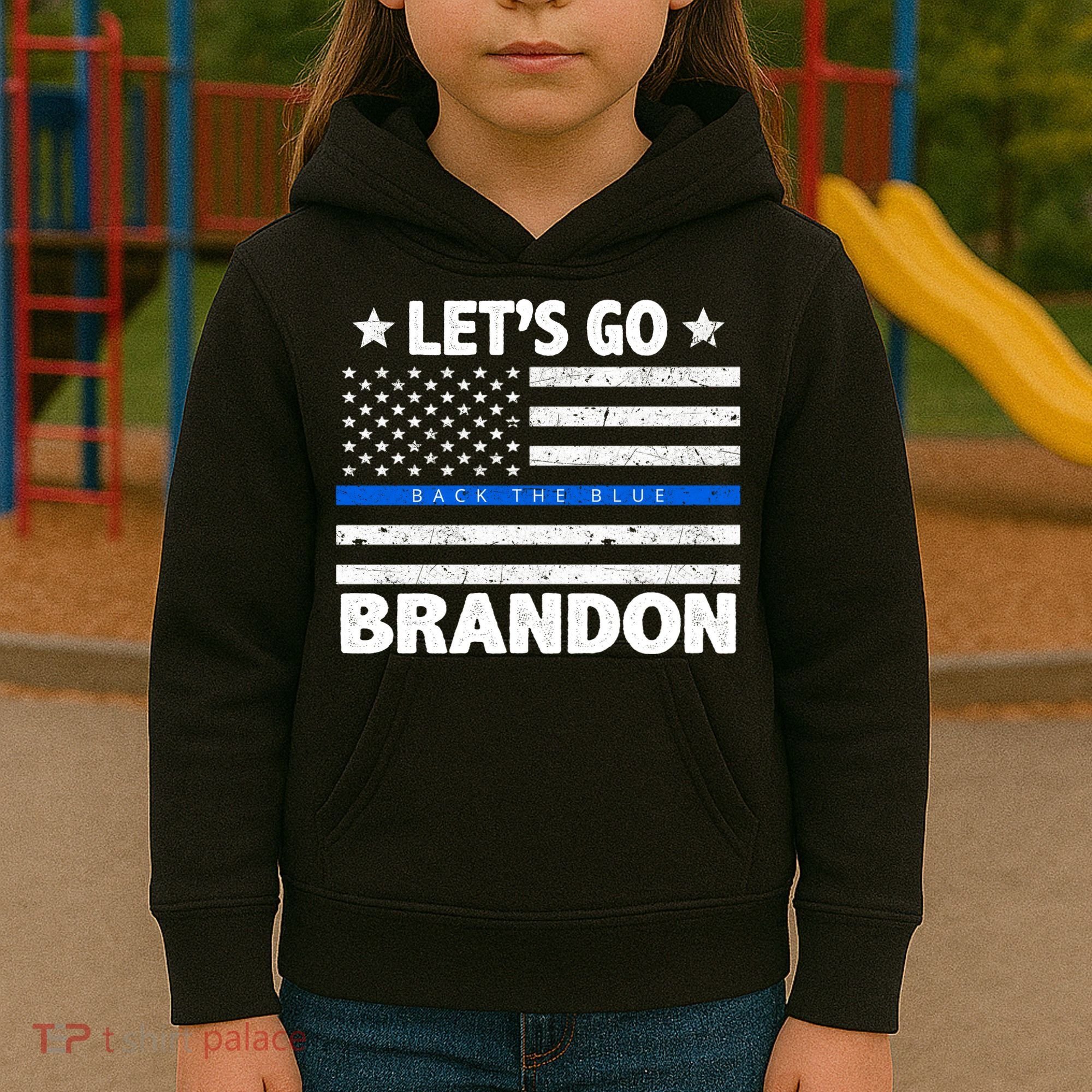 Let's Go Brandon Blue Thin Line Back The Blue FJB Chant Kids Hoodie