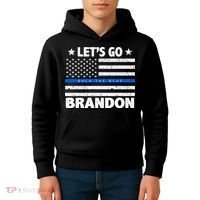 Let's Go Brandon Blue Thin Line Back The Blue FJB Chant Kids Hoodie thumb 4