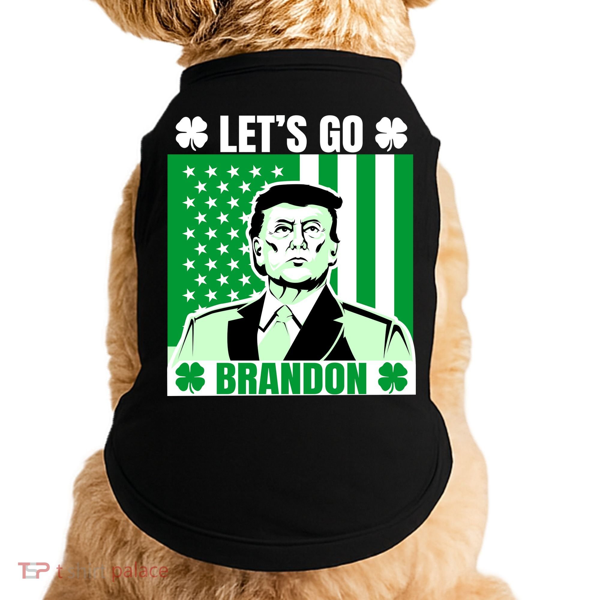 Lets Go Brandon St Patrick's Day Trump America Flag Clover Doggie Tank