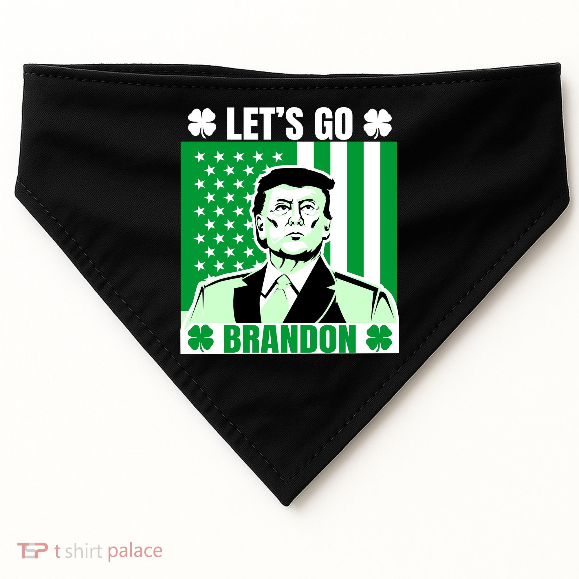 Lets Go Brandon St Patrick's Day Trump America Flag Clover USA-Made Doggie Bandana