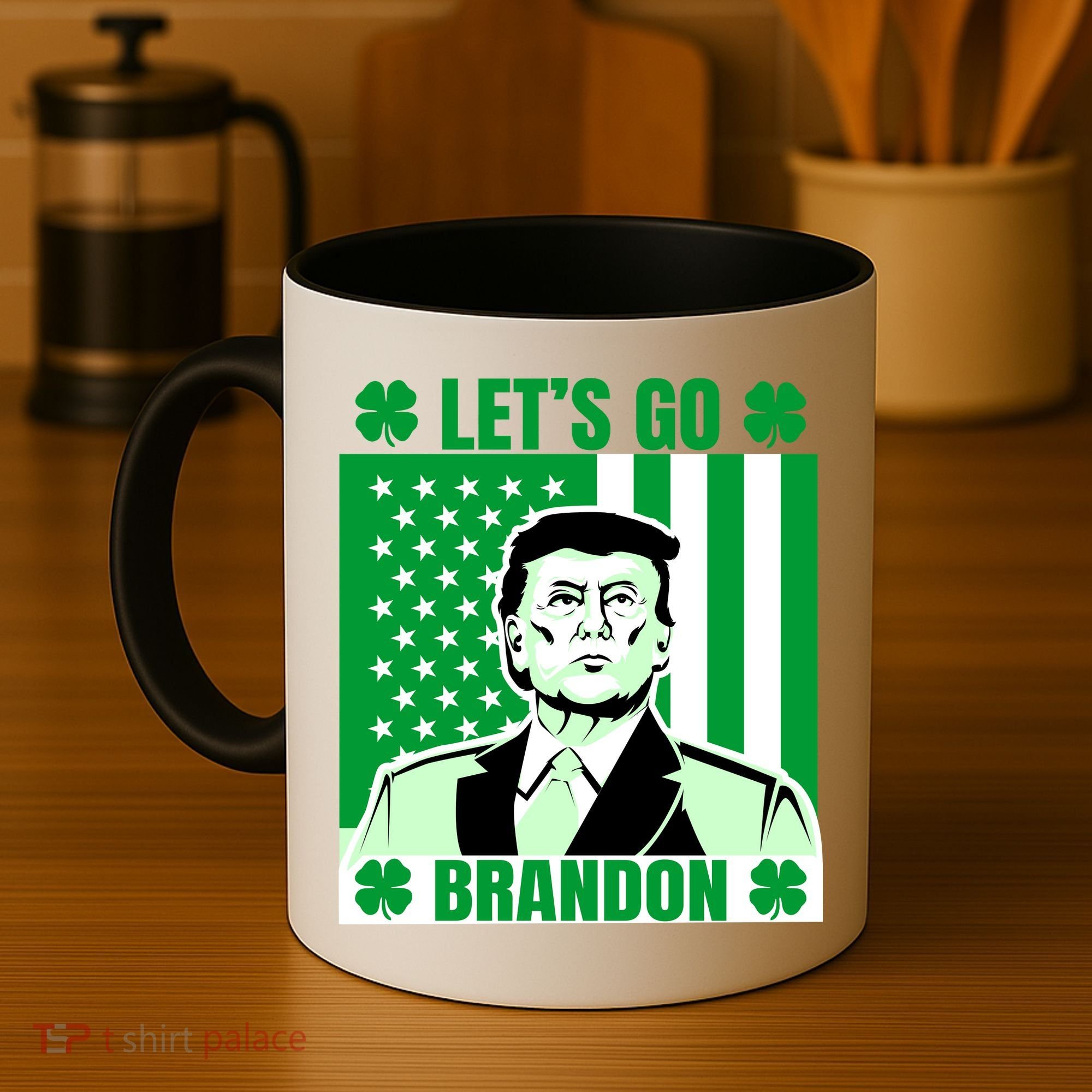 Lets Go Brandon St Patrick's Day Trump America Flag Clover Coffee Mug
