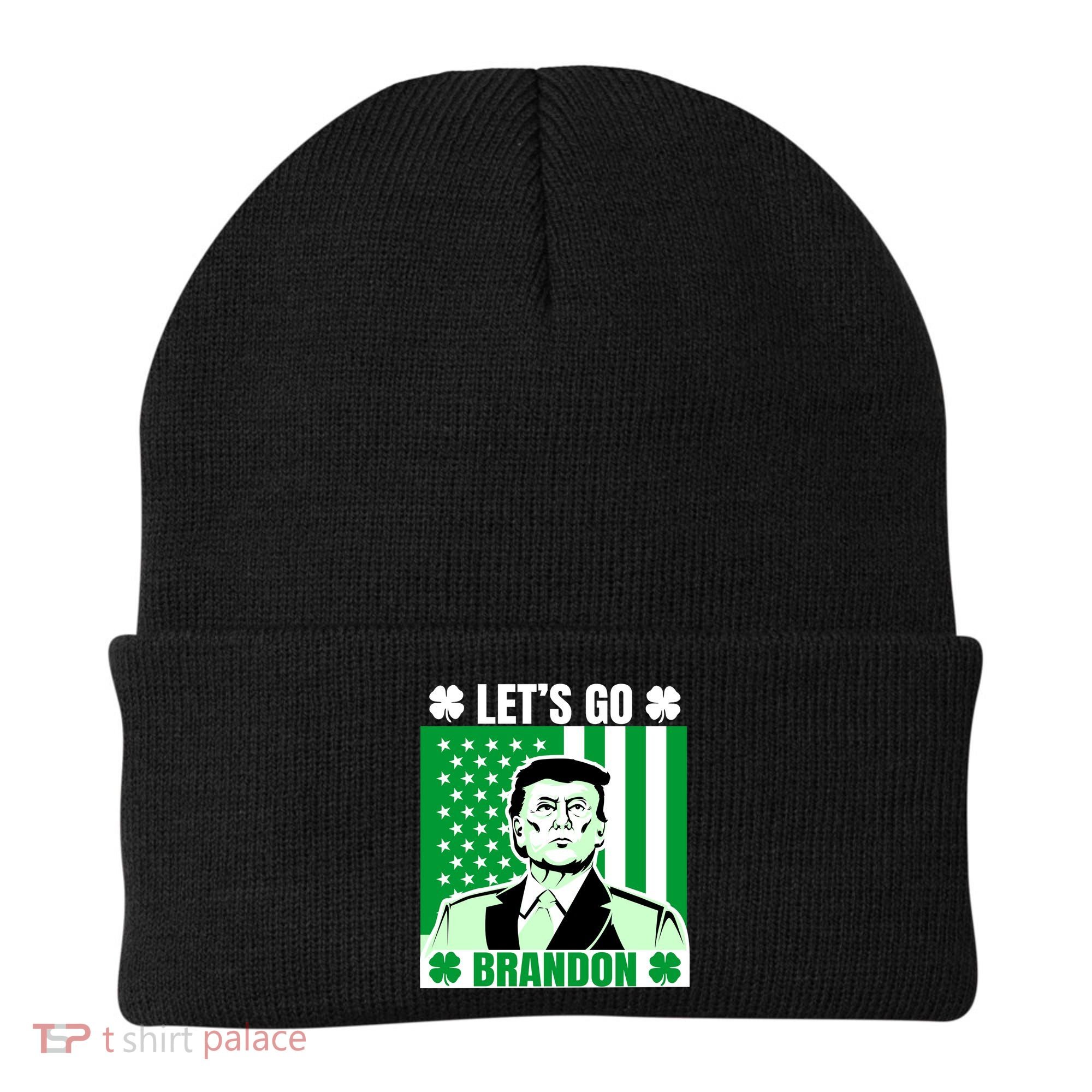 Lets Go Brandon St Patrick's Day Trump America Flag Clover Beanie