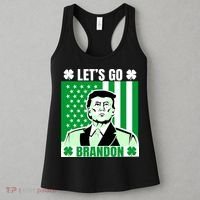 Lets Go Brandon St Patrick's Day Trump America Flag Clover Women's Tank Top thumb 3