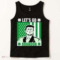 Lets Go Brandon St Patrick's Day Trump America Flag Clover Tank Top thumb 2