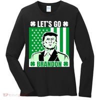 Lets Go Brandon St Patrick's Day Trump America Flag Clover Women's Long Sleeve Shirt thumb 0