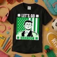 Lets Go Brandon St Patrick's Day Trump America Flag Clover Kids T-Shirt thumb 3