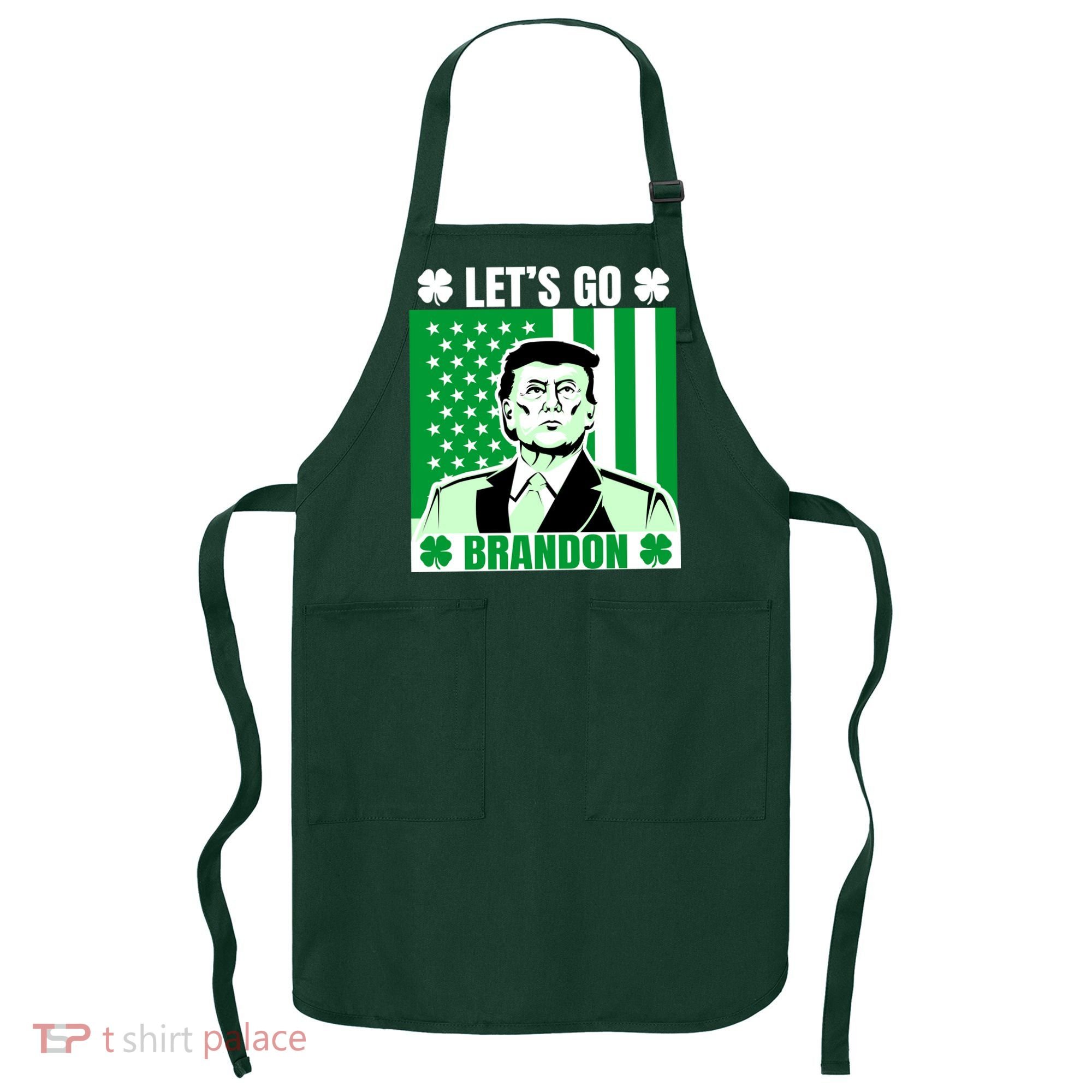 Lets Go Brandon St Patrick's Day Trump America Flag Clover Apron