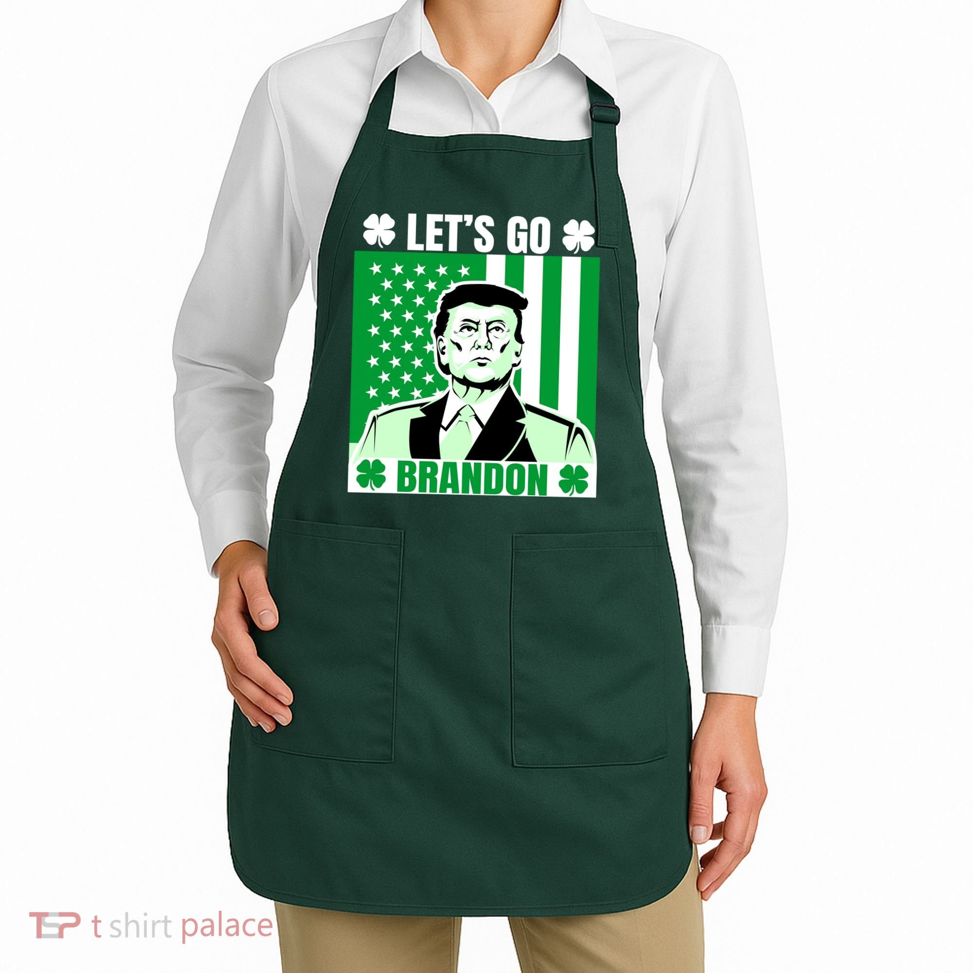 Lets Go Brandon St Patrick's Day Trump America Flag Clover Apron